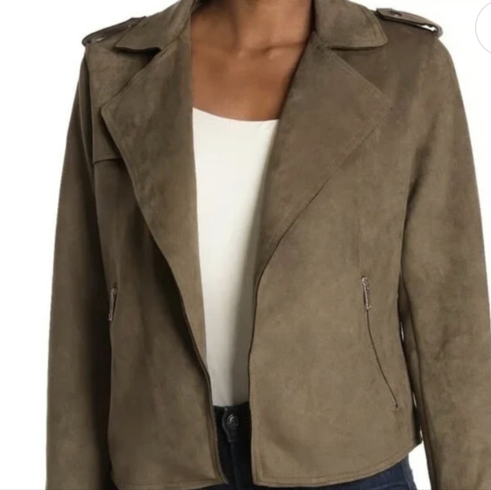 Tahari Olive Leather Biker Jacket